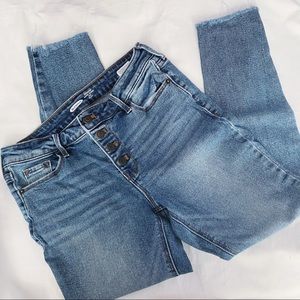 OLD NAVY medium wash denim rockstar super skinny button fly raw hem jeans